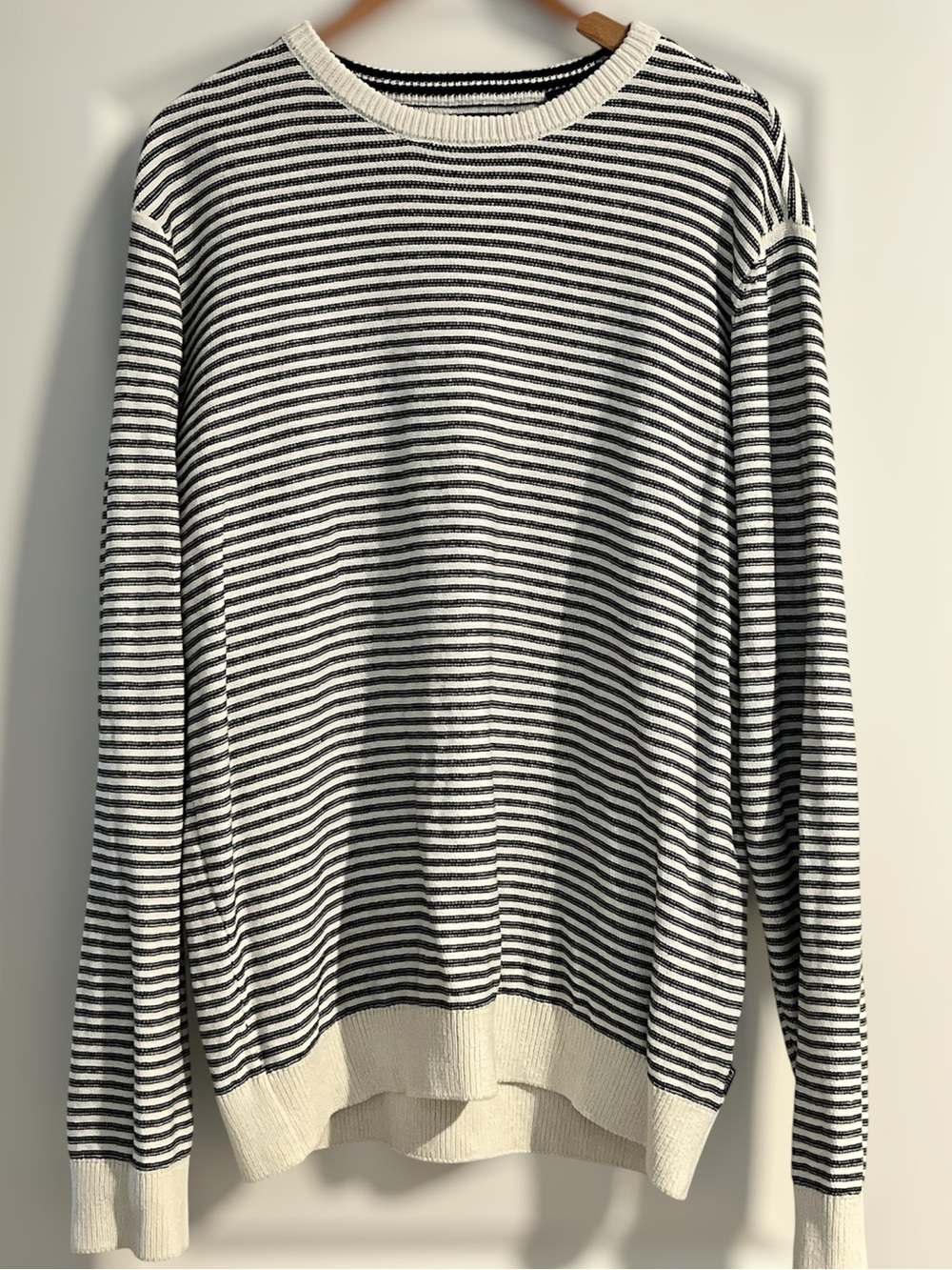 Classic Blue White Nautical Stripe Men’s Crew Neck Sweater Preppy Coastal XL